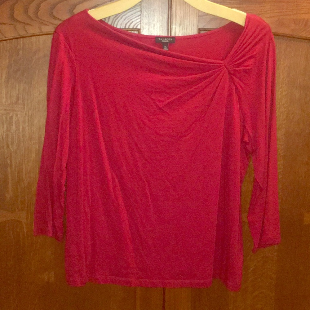 ❤️Red Pleated Boatneck 3/4 sleeve Tee Top❤️